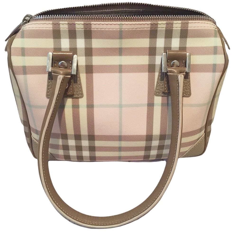 HAS FLAWS • glue at top seam: Burberry bag